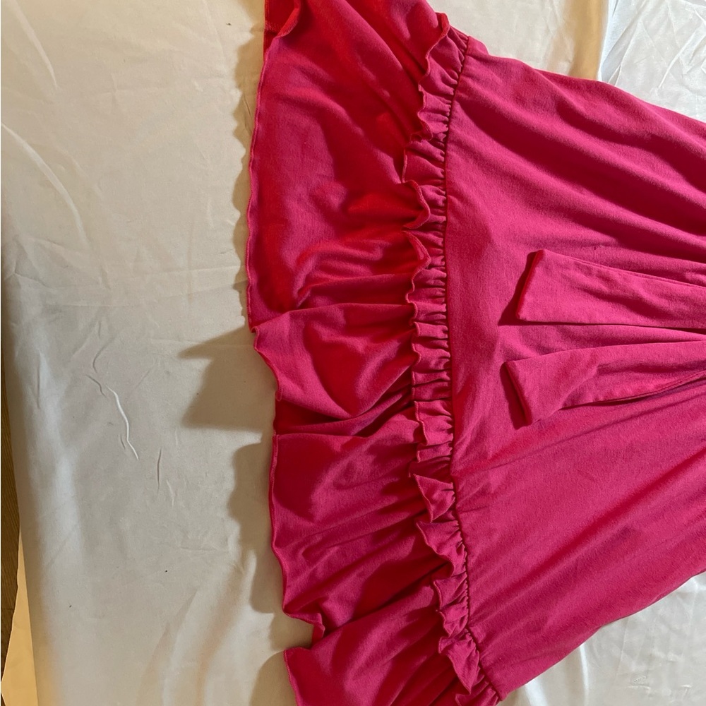Caracilia Womens Pink Dress Size M NWT Ruffle Sleeve Smocked Waist Tie Front - Picture 7 of 10